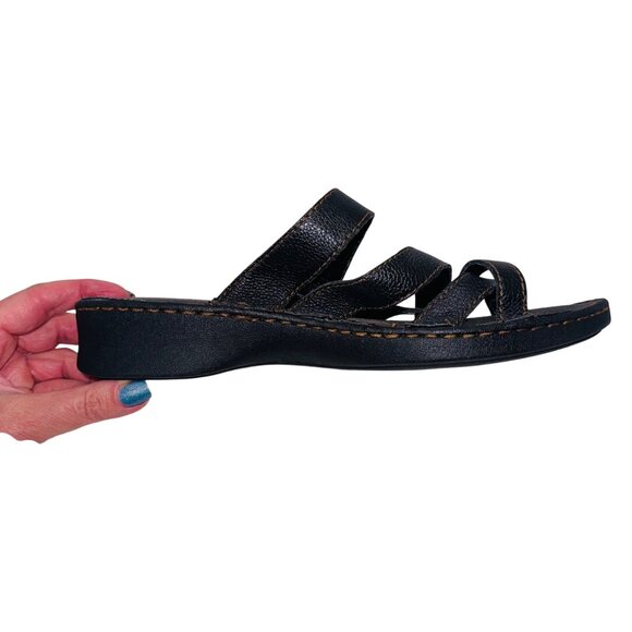 Autumn Run Leather Strappy Sandal Black 9 Cushion Comfort Wedge Adjustable Strap - Picture 8 of 10